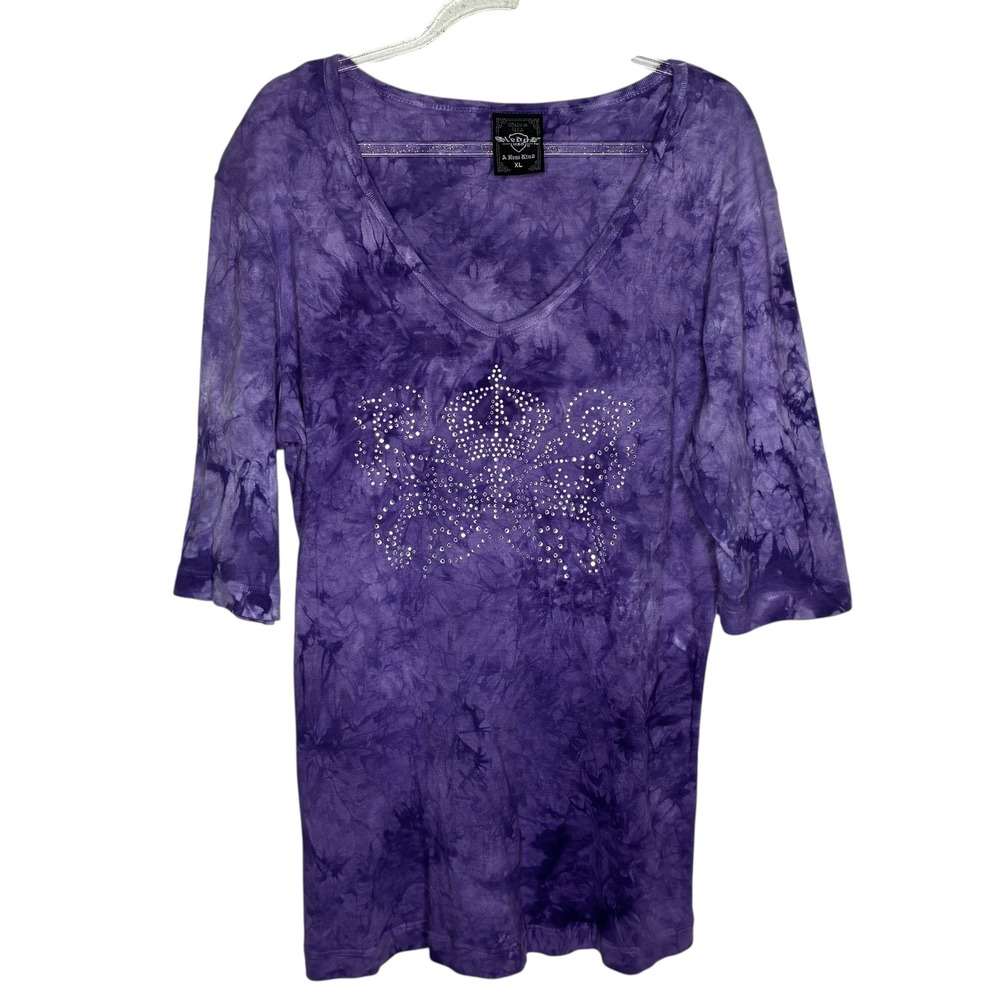 VTG Sledge Womens Size XL USA Purple Tie Dye Tunic Top Metallic Graphic Grunge
